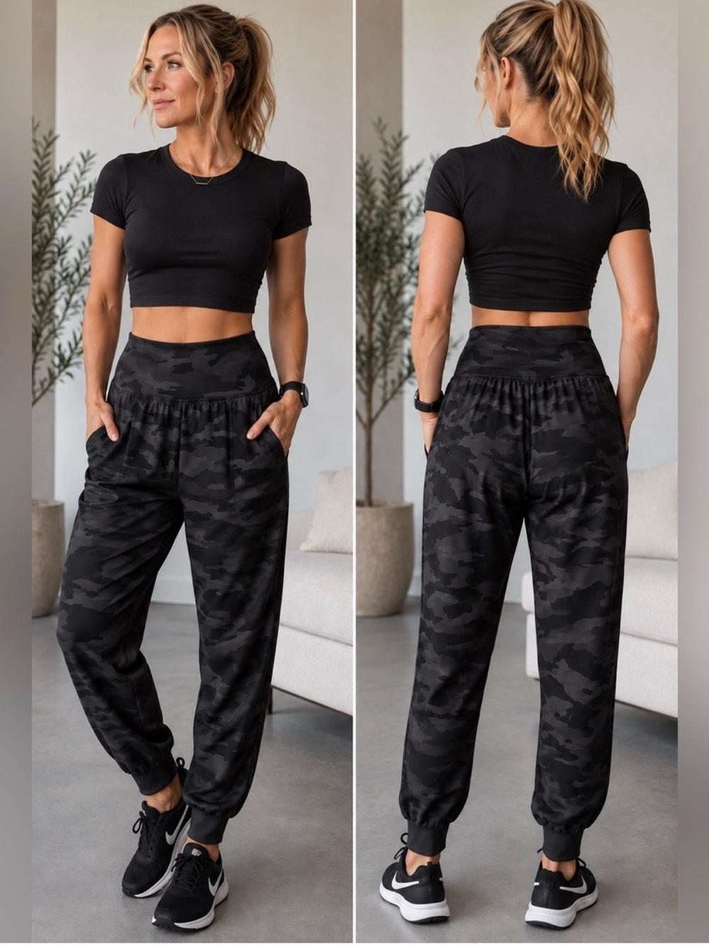 Athleta Salutation Camo Jogger XLT Gray Black High Waisted XL Tall